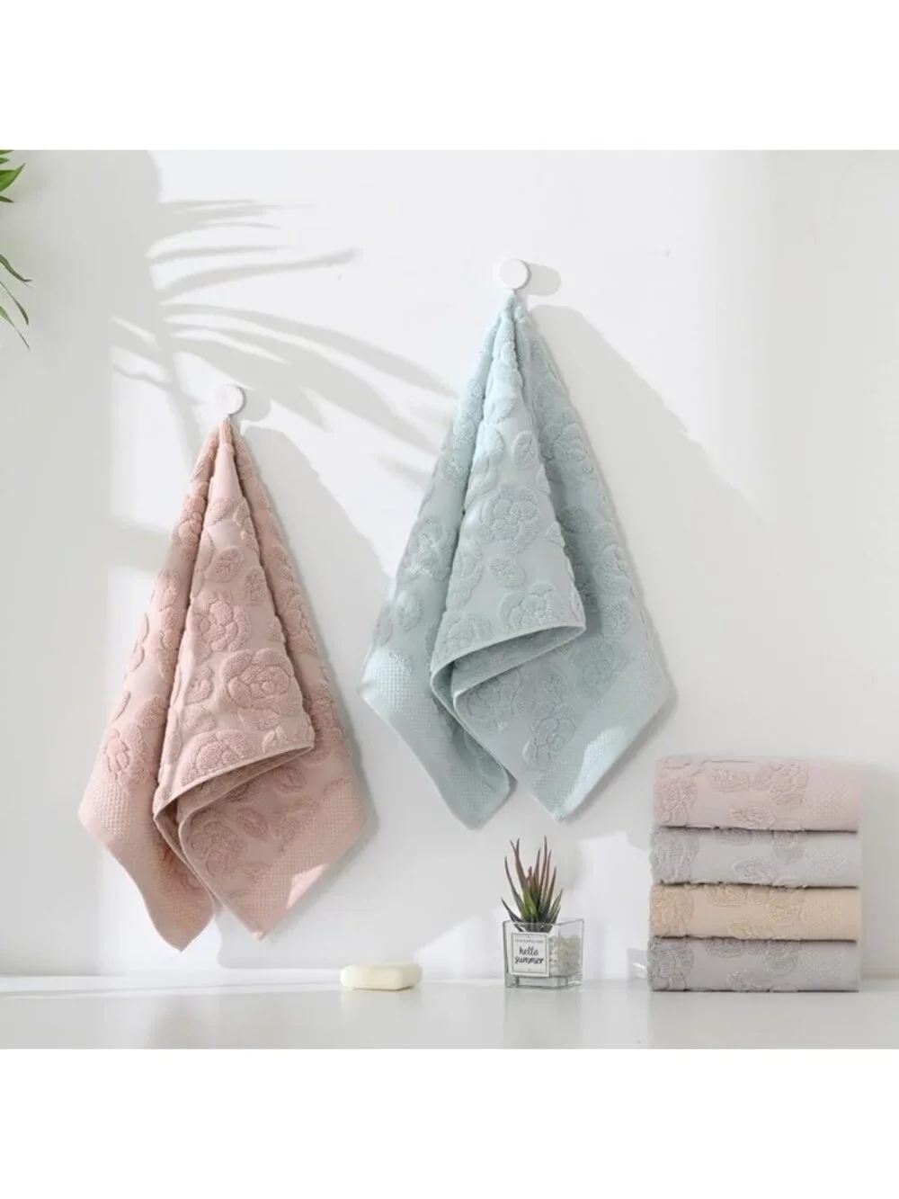 Soft Pink Rose Hand Towel Set of 2 | 100% Cotton Floral Design | Highly